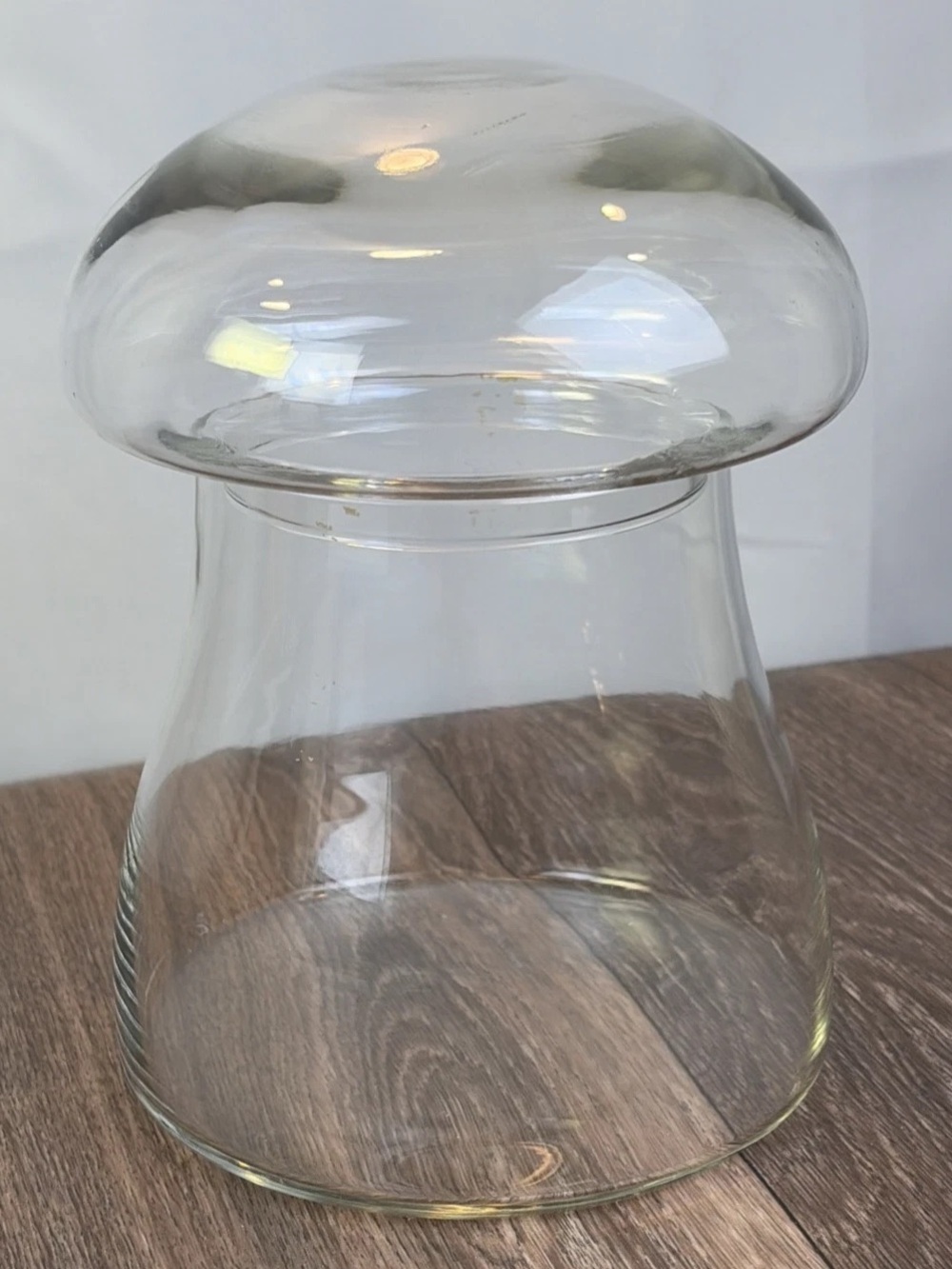 8" Vintage 2 Piece Clear Glass Mushroom Jar /Terrarium / Decanter with Lid MCM